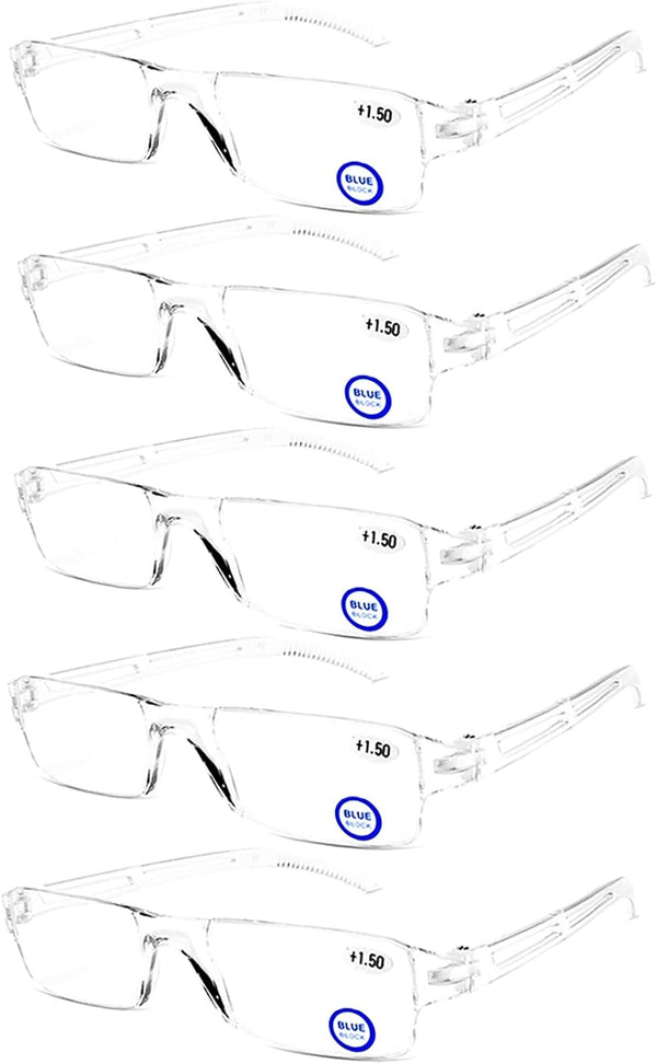 AQWANO Blue Light Blocking Computer Reading Glasses, 5 Pack Clear Frame Rimless Readers Anti Glare Filter (3.0)