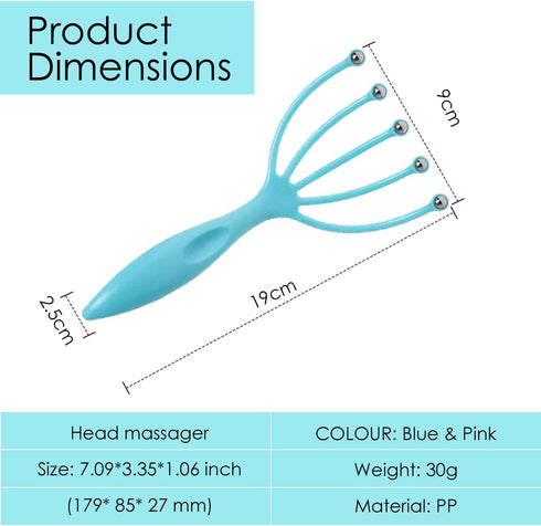Seddy Portable Scalp Massager, Hand Held SPA Head, Neck, & Body Massager for Deep Relaxation (2 Pack) (Blue)(Pink)