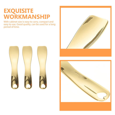 3pcs Makeup Spatula - Small Alloy Face Cream Spoon for Reusable Mask Scoop and Beauty Tools (Golden)