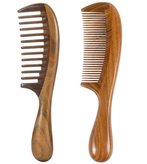 Louise Maelys 2pcs Wooden Hair Comb, Wide Tooth and Fine Tooth Detangling Sandalwood Combs