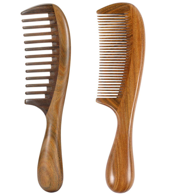Louise Maelys 2pcs Wooden Hair Comb, Wide Tooth and Fine Tooth Detangling Sandalwood Combs