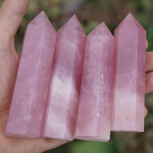 MIMOSA Healing Crystal Point - Large Rose Quartz, Raw Rose Quartz & Selenite