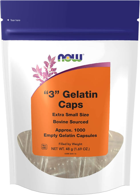 NOW Supplements Empty Gelatin Capsules #3, Bovine Sourced, Extra Small Size, 1,000 Gel Capsules