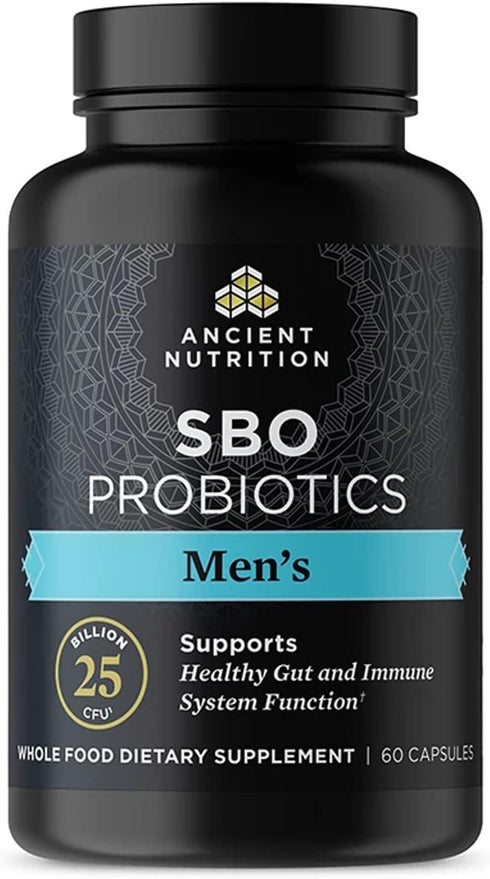 Probiotics for Men by Ancient Nutrition, SBO Probiotics Men's 60 Ct, Supports Gut Health, Digestive and Immune Support