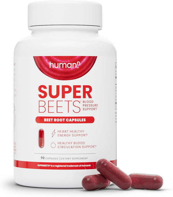 humanN SuperBeets Beet Root Capsules 1000mg 90 Count for Nitric Oxide Production and Blood Pressure Support