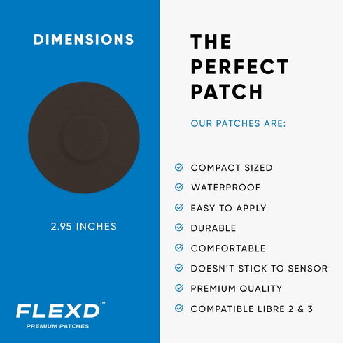 Flexd Libre 3 Sensor Covers, Waterproof Freestyle Adhesive Patches, Black, Pack of 30, Round