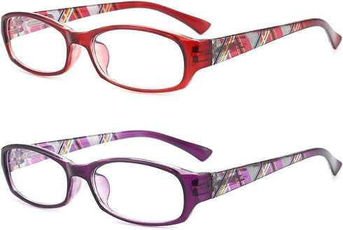Reading Glasses Women - Blue Light Blocking Set of 2 Pattern Design Value Computer Readers (Red+Purple, 2.75)