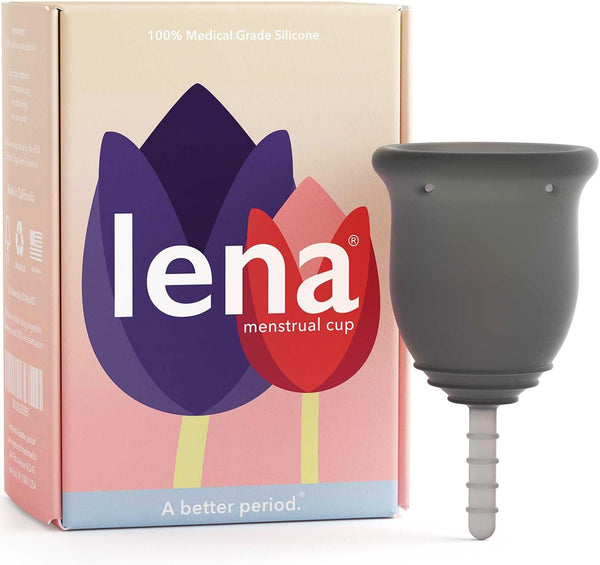 Lena Reusable Menstrual Cups, Silicone Period Cup Alternative for Tampons and Pads, Regular & Heavy Flow, Gray