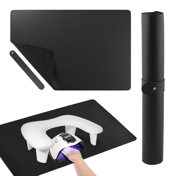 Nail Art Table Mat 23.62x15.75 Inch, Foldable Manicure Pad for Nail Technician, Nail Polish Mat for Salon Home (Black)