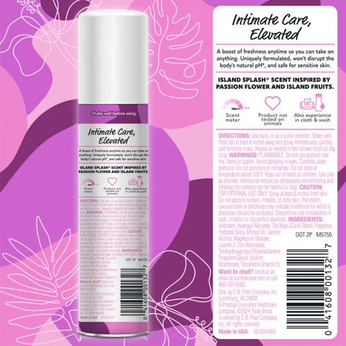 Summers 2 (Pack 5) Eve Island Splash Feminine Freshening Spray, Daily Intimate Deodorant, Neutralizes Odor, pH