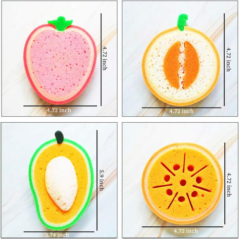 WishLotus 4Pcs Dish Cleaning Sponges, Cute Fruit-Shape Thickened Kitchen Sponge, Multifunctional Wipe for Dishes