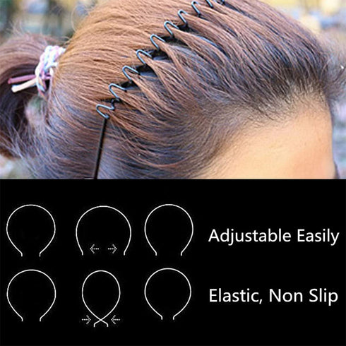 Metal Headbands for Women, Unisex Black Wavy Hair Bands, Simple Elastic Non-Slip Hair Accessories (3pcs)