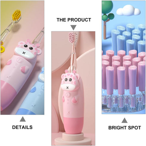 Set 4pcs 2 s Electric Toothbrush Sonic Toothbrush Pink Deer Handle with Replacement Brush Heads USB Rechargeable
