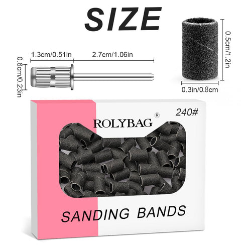 Rolybag Sanding Bands for Nail Drill, 240 grit with Storage Box, Includes 100 Superfine Grit Sand Bands