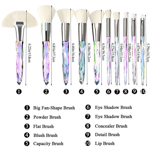 Kingtree Crystal Makeup Brush Set, 10PCS Sparkling Premium Brushes for Foundation, Blush, Concealer, Eyeshadow for Women