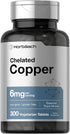 Horbaeach Chelated Copper Supplement 6mg | 300 Tablets | Vegetarian, Non-GMO, Gluten Free