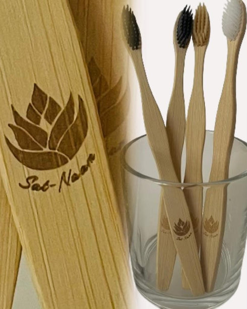 Sofi's Cute Corner Bamboo Toothbrushes, Soft Charcoal Bristles 4 Pcs, Eco Friendly Dental Floss Pick, Charcoal Thread