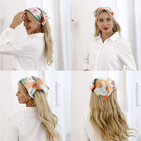 TOBATOBA Beautiful Floral Chiffon Headbands, 5 Pcs Boho Elastic Thin Fashion Headbands for Women