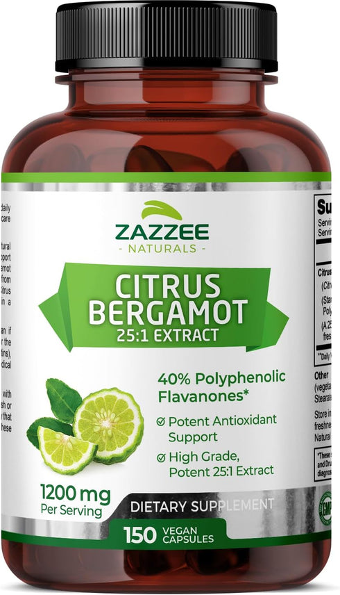 Zazzee Extra Strength Citrus Bergamot 25:1 Extract, 1200 mg, 40% Polyphenolic Flavanones, 150 Vegan Capsules, 30,000 mg