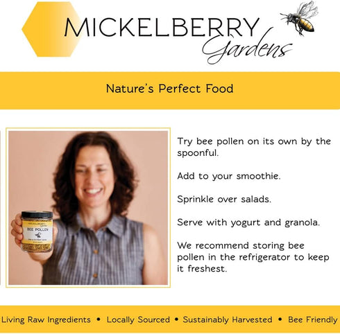 Mickelberry Gardens Organic Bee Pollen Granules – 6 Oz - 100% Raw, Pure Superfood Packed with Protein, Vitamins,