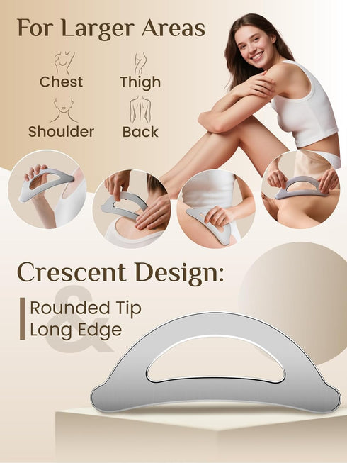 Set (2-Piece Rena Chris Muscle Scraper Tool - Stainless Steel Gua Sha for Physical Therapy & Deep Tissue Massage, Body
