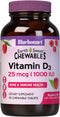 Bluebonnet Nutrition EarthSweet Vitamin D3 1000IU - Raspberry Chewable Supplement for Bone & Immune Support, 90 Tablets