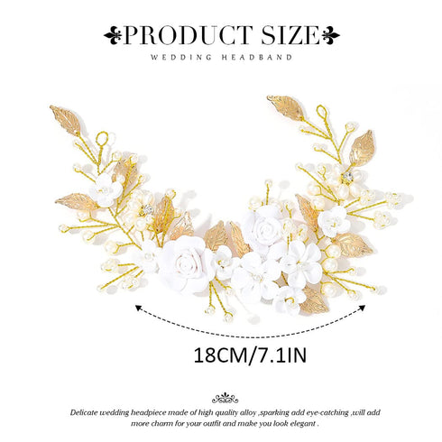 Unicra Gold Flower Bride Wedding Hair Vine - Pearl Bridal Hair Piece Leaf Hair Accessories Rhinestone Headband