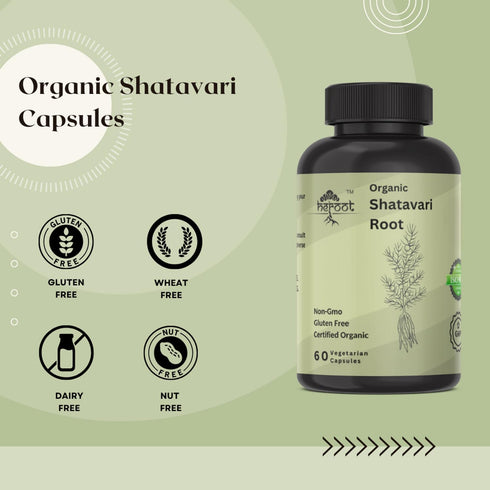 Heroot 500mg 120 Organic Shatavari Root (Asparagus racemosus) Menstrual Cramp Relief, Menopause Support, and Women's