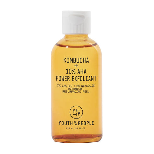 Youth To The People Kombucha + 10% Power AHA Exfoliant - Overnight Liquid Face Peel + Dark Spot Corrector - 4oz (7%