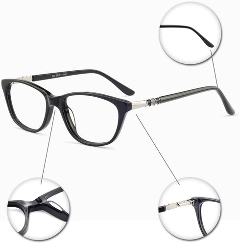 OCCI CHIARI Thin TR90 Rectangular Anti Blue-Ray Reading Glasses for Women (D-Black, 3.0) - 1.0 to 3.0