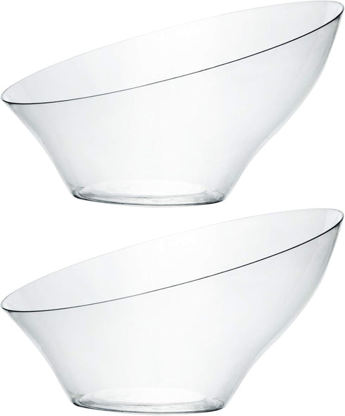 PLASTICPRO Disposable Angled Plastic Bowls, Medium Round Serving Bowl, Clear Pack of 4 for Parties