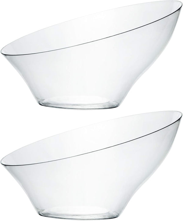 PLASTICPRO Disposable Angled Plastic Bowls, Medium Round Serving Bowl, Clear Pack of 4 for Parties