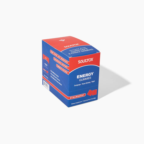 Soultox Energy Mushroom Gummies Strawberry, Vegan Formula with Ginseng, Boosts Energy and Cognitive Function