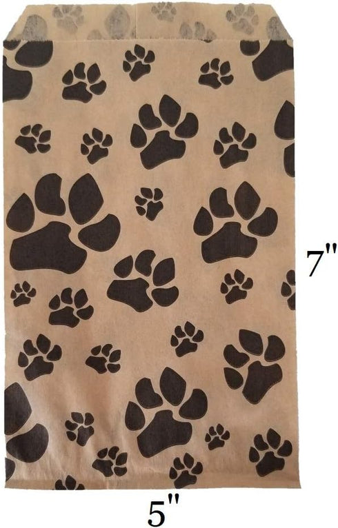 N'ice Packaging 100 Bags Flat Plain Paper or Patterned Bags for Candy, Cookies, Party Favors, Gift Bags (5" x 7", Paw