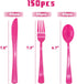 150 Pack Hot Pink Silverware, Hot Pink Cutlery, Hot Pink Plastic Utensils - 50 Hot Pink Plastic Forks, 50 Hot Pink Knives, 50 Hot Pink Spoons for Birthday Bachelorette Wedding by joy akkess