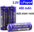 Shockli 14430 3.2V 450mAh LiFePO4 Rechargeable Solar Battery for Outdoor Garden Light, 2-Pack