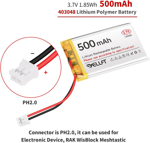 YELUFT 2pcs 3.7V 500mAh 1S 1C 403048 PH2.0 Lithium Polymer Battery Rechargeable Batteries with Protective Board