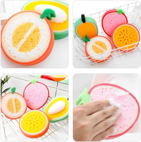 Cute Fruit-Shape Kitchen Sponge Washing Sponge, 12pcs Dish Cleaning Scrubber (4.72X4.72X1.38in)