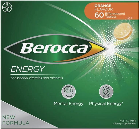 Berocca Energy Effervescent Tablets, Vitamin B & C, Orange Flavour, 60 Pack