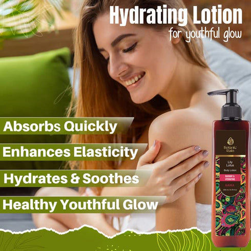 Organic Body Lotion for Women with Lily & Lotus, Natural Vegan Ayurveda Products for Dry Skin - 6.76 fl oz