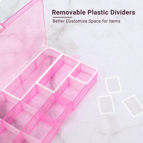 Small Compartment Organizer Case, 4PCS 15-Grid Adjustable Plastic Box with Dividers for Jewelry, Craft, and Hardware