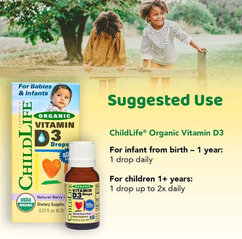 CHILDLIFE Essentials Organic Vitamin D3 Liquid Drops - 0.21 Fl Oz - Natural Berry Flavor, Gluten Free