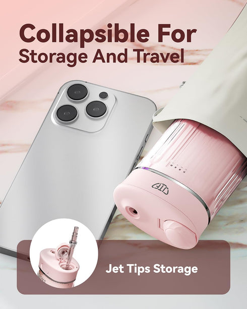 Travel Water Flosser, Portable Water Flosser, Mini Oral Irrigator, Telescopic Water Tank with 5 Nozzles, IPX7