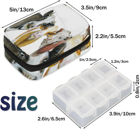 Honeybaby Funny Cow Faces Pill Case Bag Portable Weekly Pill Organizer Travel Pill Organizer Case Bag with Zipper