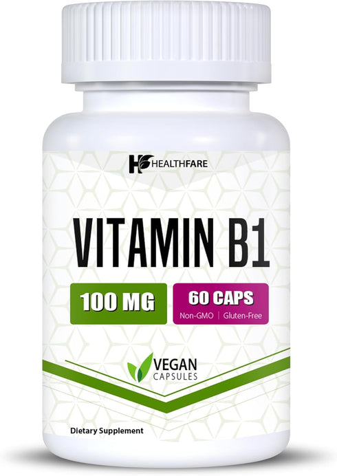 Vitamin B1 100mg | 60 Capsules | Thiamine Supplement | Supports Overall Health | Non-GMO, Gluten Free