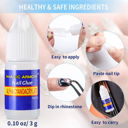 Super Strong Nail Glue for Press On Nails, 10 Bottle Quick Drying Gel, No UV Lamp Needed for Long Lasting Fake Acrylic