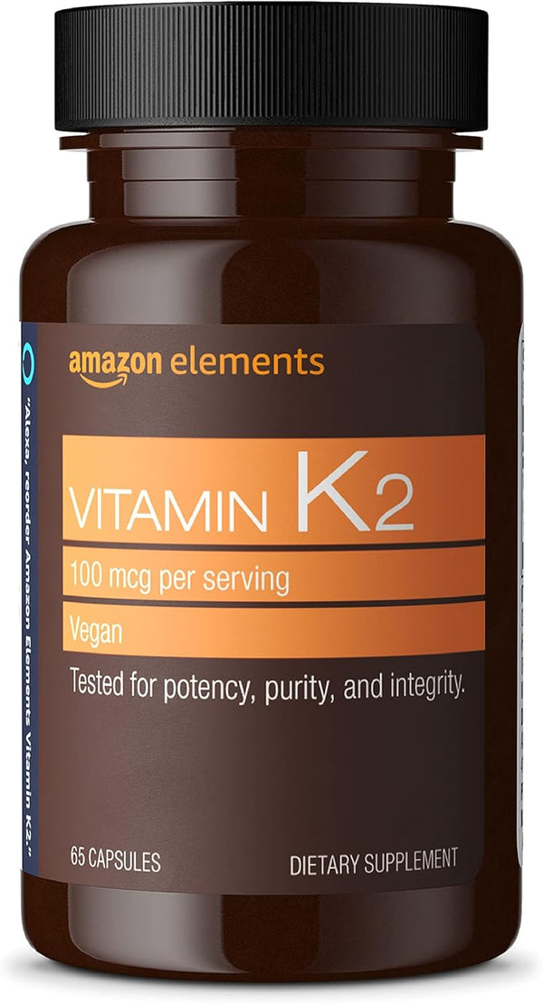 Amazon Elements Vitamin K2 100 mcg, Vegan, 65 Capsules, 2 Month Supply