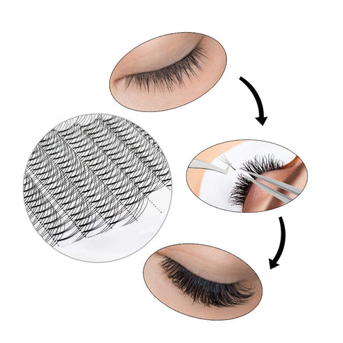 QUEWEL Premade Lash Fans, 3D Eyelash Extensions C/D Curl Pre Made Fans, 3D 0.10C MIX8-15