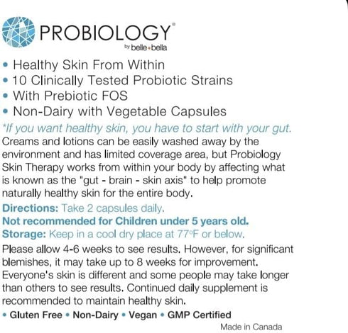 Belle and Bella Probiotic Skin Therapy for Clear Skin | Dual Action Prebiotic + Probiotic | Beauty from Within | 30 Billion CFU | 10 Scientifically Studied Strains | 30 Capsules | Non-Dairy Vegan