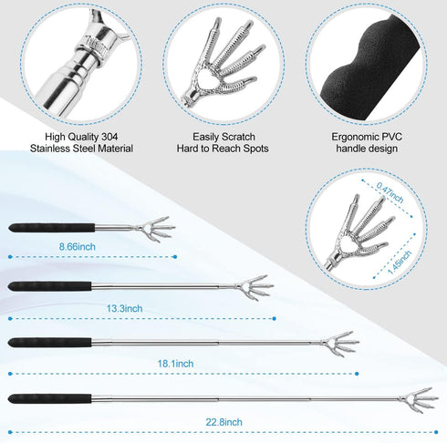 3 Pack Back Scratcher, Metal Portable Telescoping Tool with Rubber Handles, Extendable Massager for Gifts